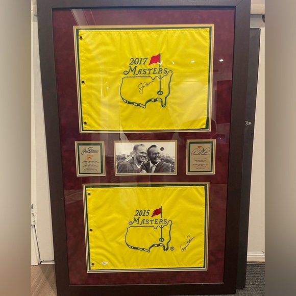 COPY - Arnold Palmer and Jack Nicklaus framed autographed Masters flags and pho… - Picture 1 of 8